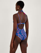 Floral Print Strap Multi Strap Swimsuit with Recycled Polyester, Blue (COBALT), large
