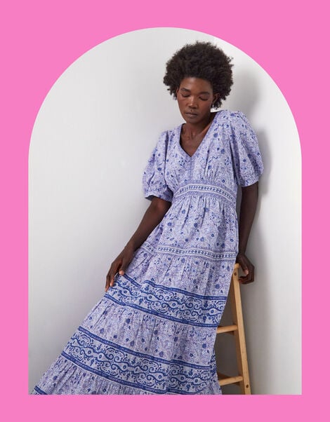 East Tiera Floral Tiered Maxi Dress, Blue (BLUE), large
