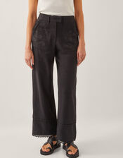 Hayley Embroidered Linen Blend Pants, Black (BLACK), large