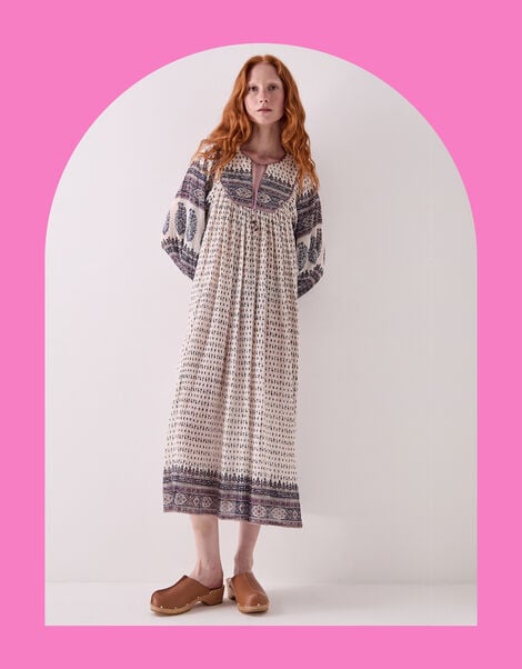 East Tilly Print Midi Smock Dress, Blue (BLUE), large