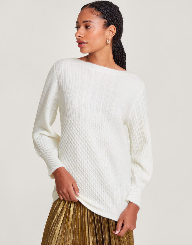 Supersoft Patch Stitch Tunic Jumper with Recycled Polyester, Ivory (IVORY), large