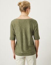 V-Neck T-Shirt Jumper in Linen Blend, Green (KHAKI), large