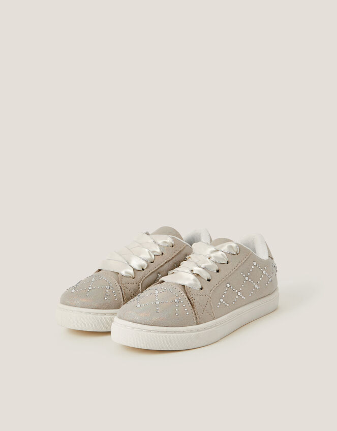 Iridescent Diamante Trainers, Gold (GOLD), large