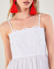 Broderie Neck and Hem Cami Dress, White (WHITE), large