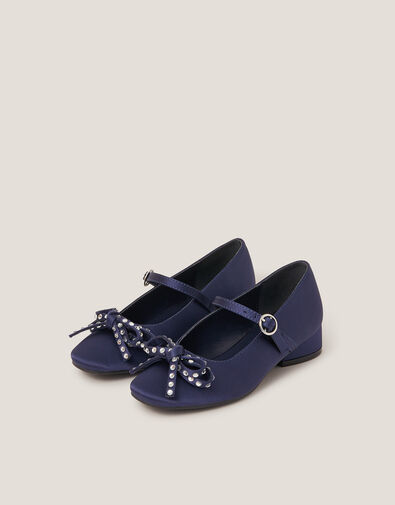 Diamante Bow Ballet Heels, Blue (NAVY), large