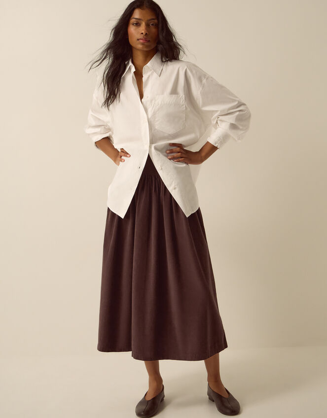 Jenny Drop Waist Corduroy Midi Skirt, Brown (CHOCOLATE), large