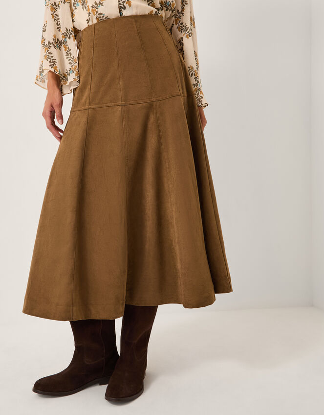 Macy Suedette A-Line Midi Skirt, DARK BROWN, large