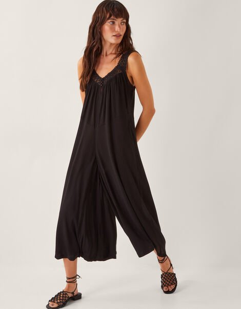 Rachel Sleeveless Culotte Jumpsuit, Black (BLACK), large
