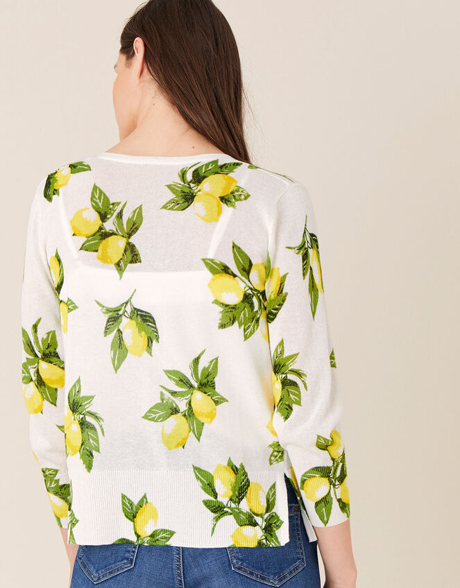 Lemon Print Cardigan , Ivory (IVORY), large