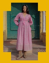 Dilli Grey Fifi Long-Sleeve Floral Midi Dress, Pink (PINK), large