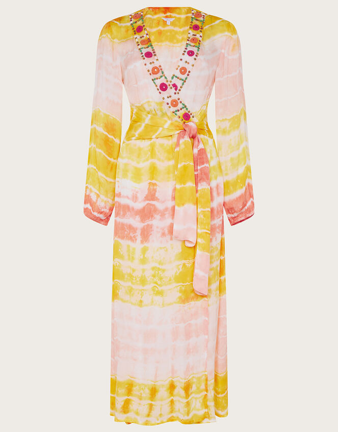 Premium Tie Dye Maxi Kaftan Dress, Yellow (YELLOW), large