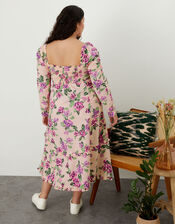 Reeta Shirred Floral Print Midi Dress, Ivory (IVORY), large