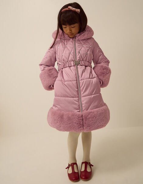 Jewel Heart Quilted Padded Coat, Pink (PINK), large