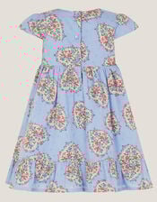 Baby Heart Print Embroidered Panel Dress, Blue (BLUE), large