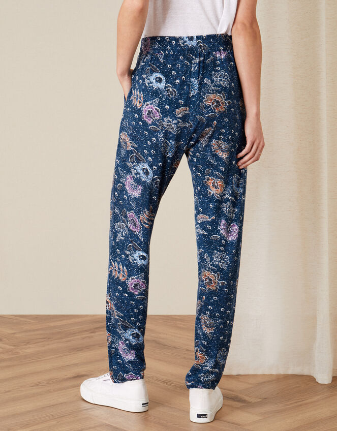 Floral Belted Jersey Trousers, Blue (NAVY), large