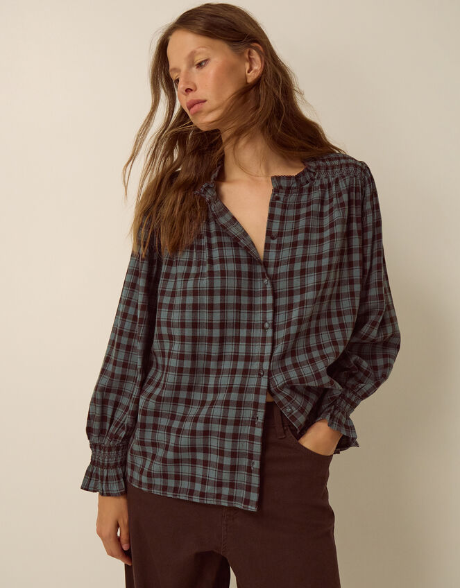 Ruby Check Blouse, Blue (BLUE), large