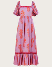 Anasi Pineapple Print Dress in Sustainable Viscose, Purple (LILAC), large
