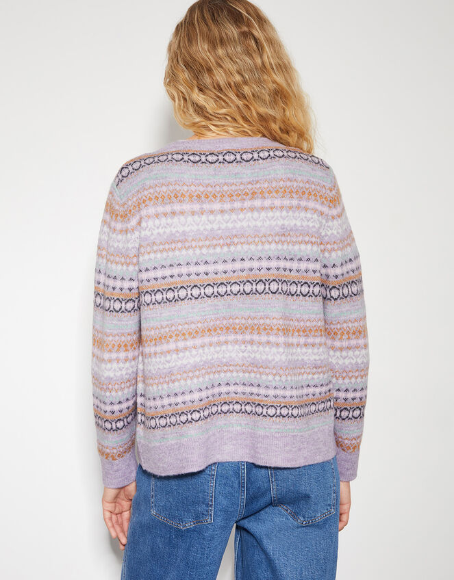 Fliss Fair Isle Cardigan, Purple (LILAC), large