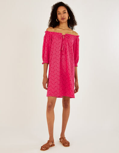 Schiffli Off-Shoulder Dress Pink, Pink (PINK), large