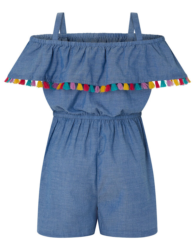 Charlie Chambray Playsuit with Tassels, Blue (BLUE), large