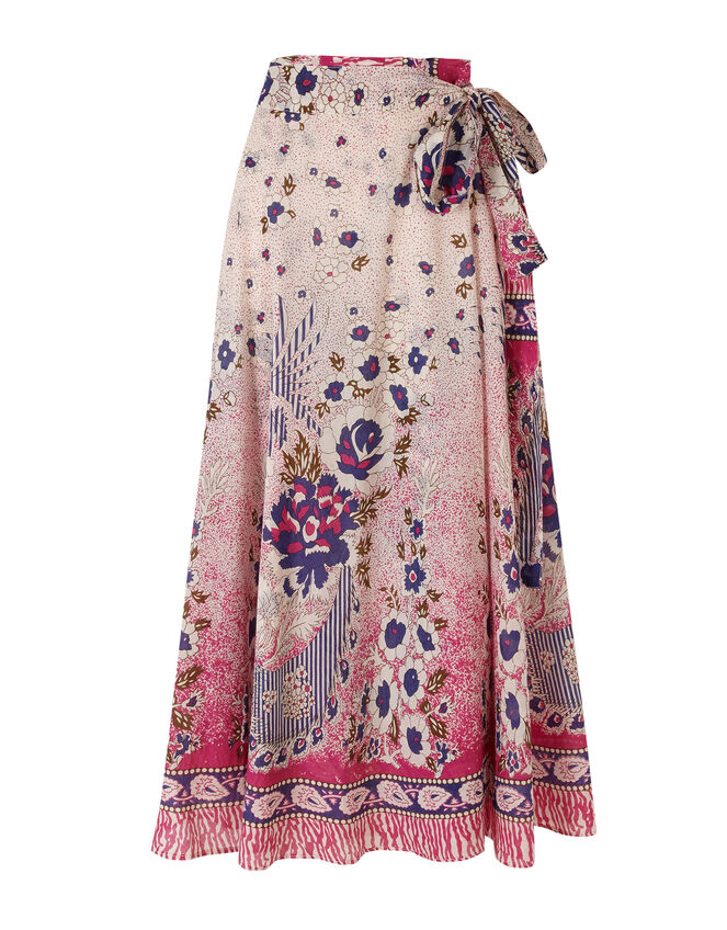 Antik Batik Amia Floral Midi Wrap Skirt, Pink (PINK), large