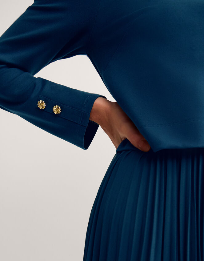 Penny Long Sleeve Pleated Midi Dress, Teal (TEAL), large