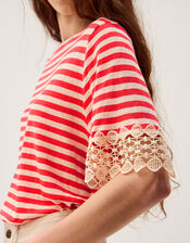 Sasha Stripe Linen Blend T-Shirt, Red (RED), large