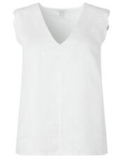 Lotus Scallop Sleeveless Top in Pure Linen, White (WHITE), large