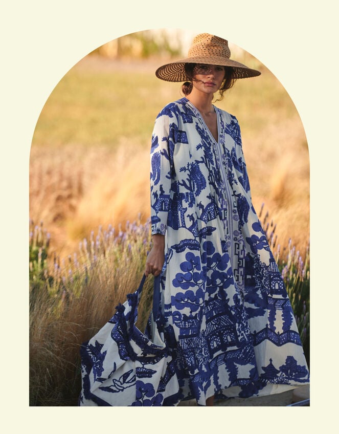 One Hundred Stars Giant Willow Print Maxi Dress, Blue (BLUE), large