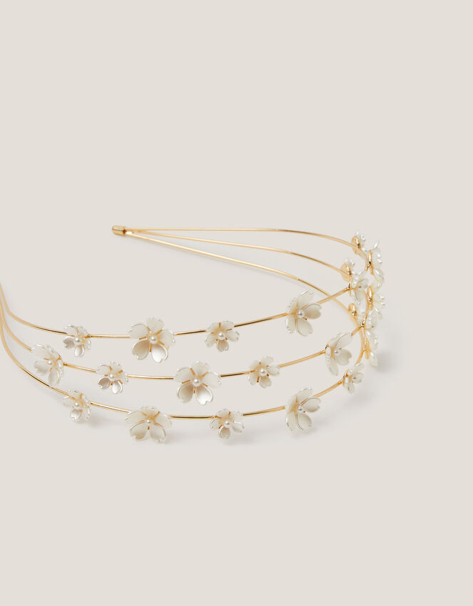 Flower Pearl Wire Headband, Ivory (IVORY), large