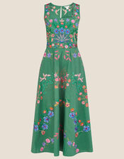 Lorraine Embroidered Midi Dress in Sustainable Cotton, Green (GREEN), large