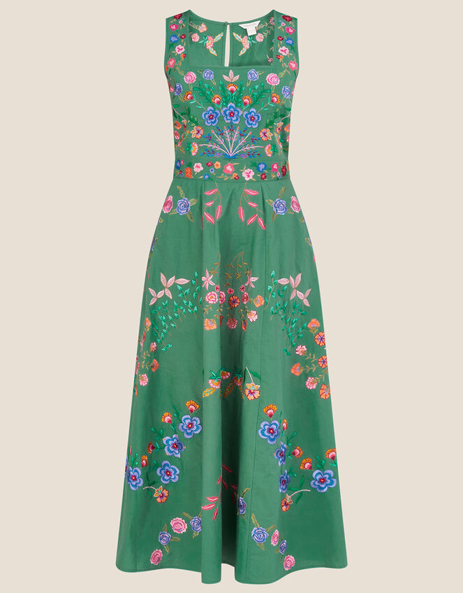 Lorraine Embroidered Midi Dress in Sustainable Cotton, Green (GREEN), large
