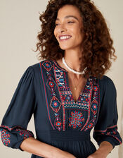 Embroidered Dress in LENZING™ ECOVERO™, Blue (NAVY), large