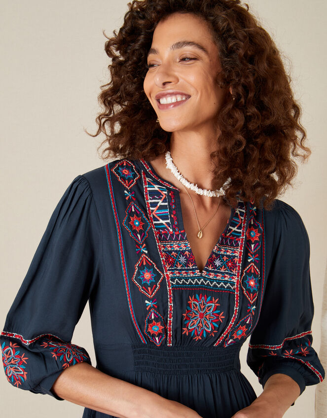 Embroidered Dress in LENZING™ ECOVERO™, Blue (NAVY), large