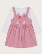 Baby Corduroy Cat Pinafore and Top, Pink (PINK), large