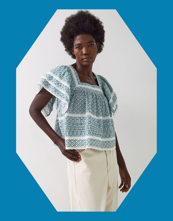 East Duva Floral Top, Blue (BLUE), large