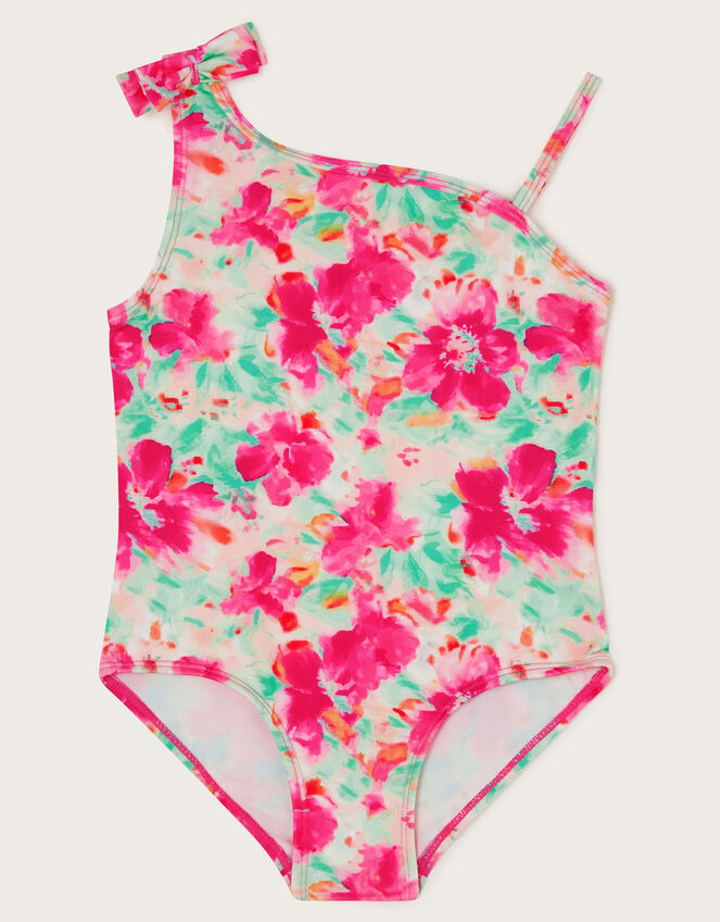 Tropical Floral Asymmetrical Swimsuit, Blue (TURQUOISE), large