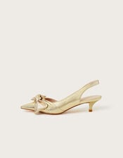 Bronte Metallic Bow Slingback Kitten Heels, Gold (GOLD), large