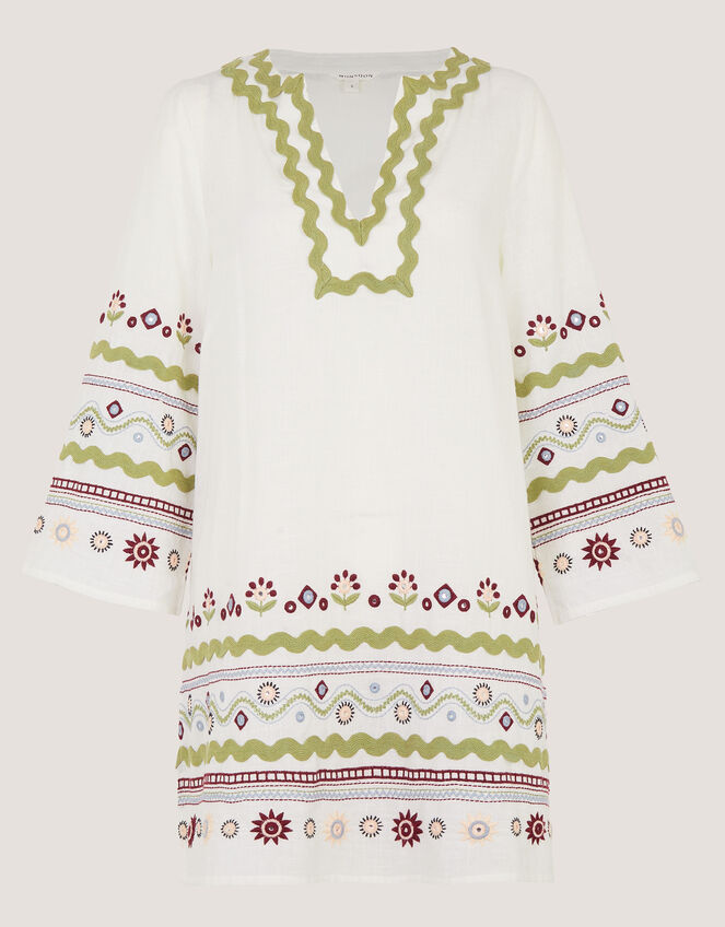 Bria Embroidered Mini Tunic Dress, Ivory (IVORY), large