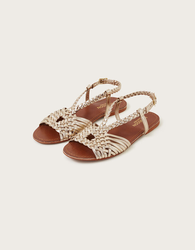 Woven Leather Plait Sandals Gold | Women's Shoes |