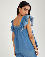 Embroidered Denim Top, Blue (BLUE), large