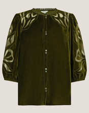 Ezra Embroidered Velvet Top, Green (GREEN), large