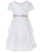 Ingrid Shimmer Spot Dress with Tiered Skirt, White (WHITE), large