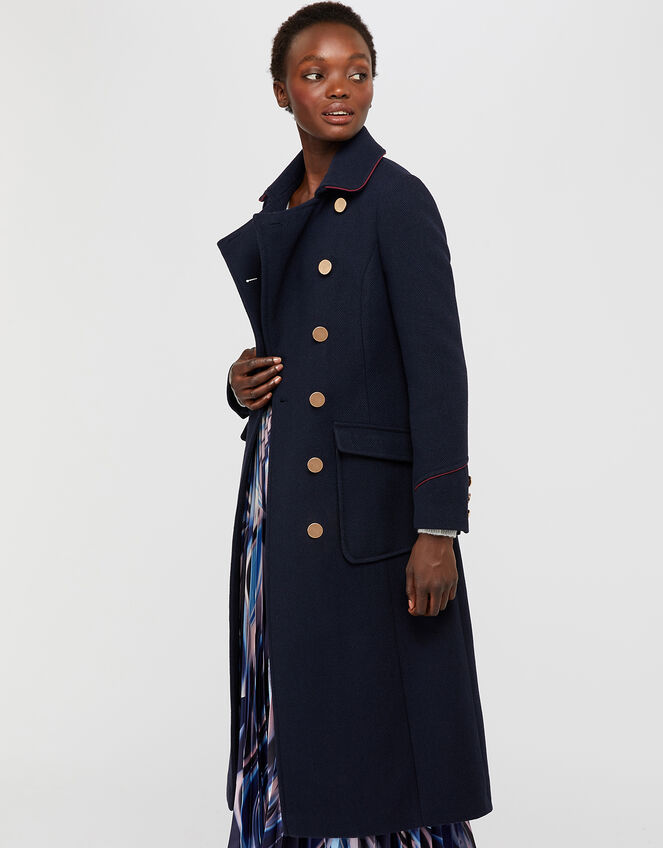 Anna Maxi Military Coat in Wool Blend, Blue (NAVY), large