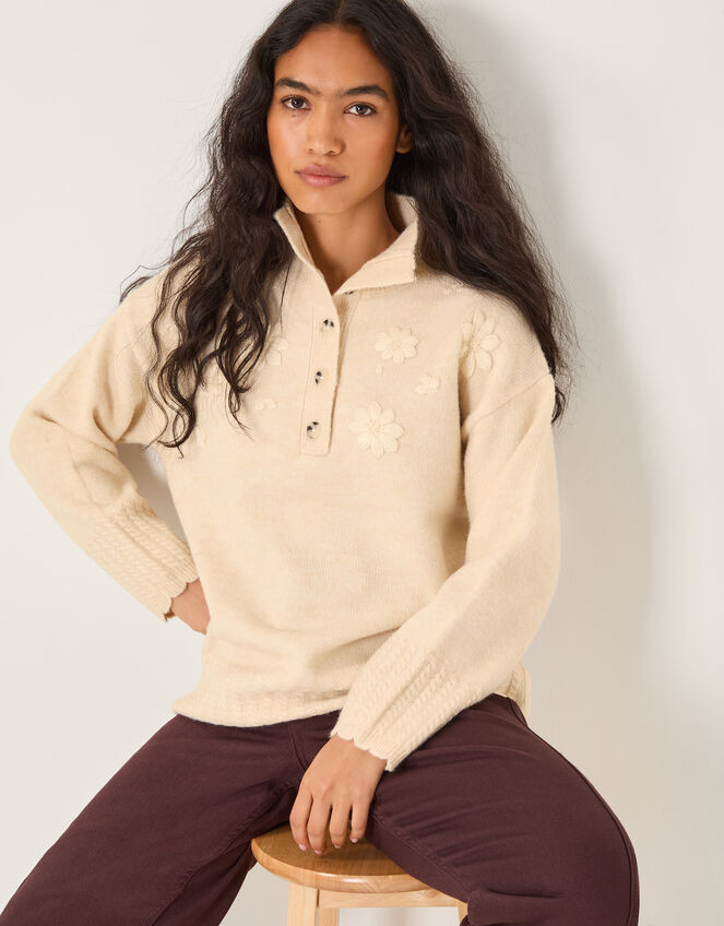 Em Floral Embroidered Knit Jumper, Ivory (IVORY), large