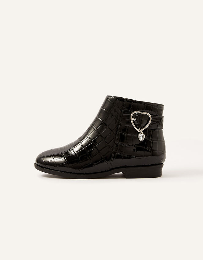 Heart Buckle Croc Boots, Black (BLACK), large