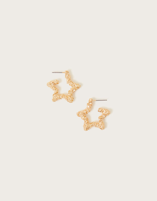 Textured Star Hoop Earrings, , large