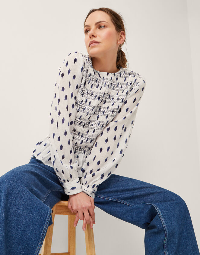 Molly Spot Smocked Top, Ivory (IVORY), large