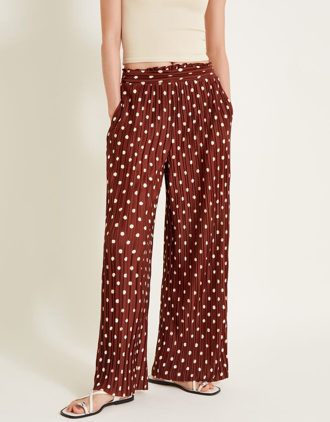 Paris Spot Plisse Trousers, Brown (BROWN), large