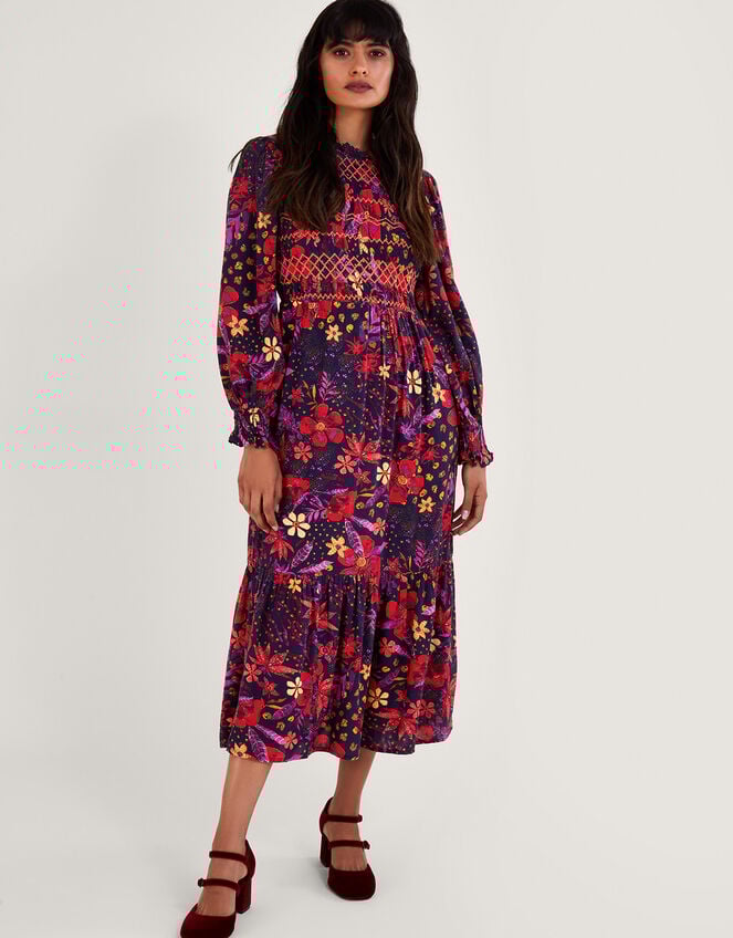 Floral Smock Dress, Blue (NAVY), large